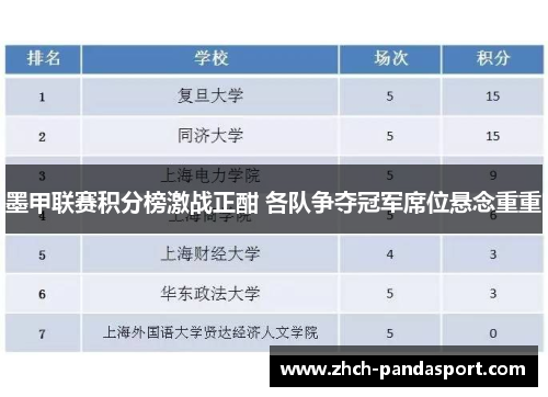 墨甲联赛积分榜激战正酣 各队争夺冠军席位悬念重重