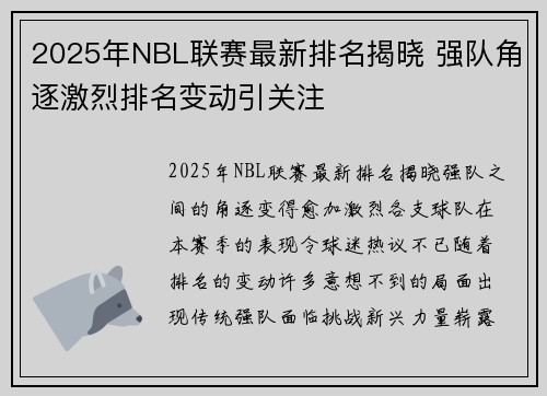 2025年NBL联赛最新排名揭晓 强队角逐激烈排名变动引关注